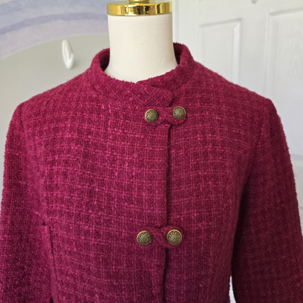Vintage Strelitz | 12 | Vintage Burgundy New Wool 3 Pocket Jacket - Picture 2 of 11